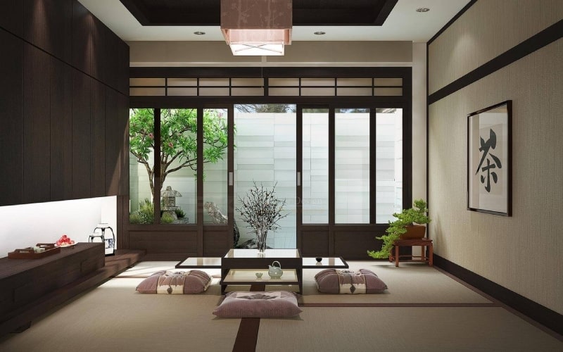 Thiết kế phòng khách 20m2 kiểu dáng Nhật Bản